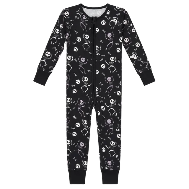 Little Sleepies Skeleton Zippy Size 6-12 Months Black Dancing Skeletons