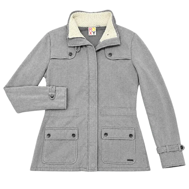 Roxy Fleece Jacket Gray Sherpa Lined Full Zip Utility Coat women’s Large