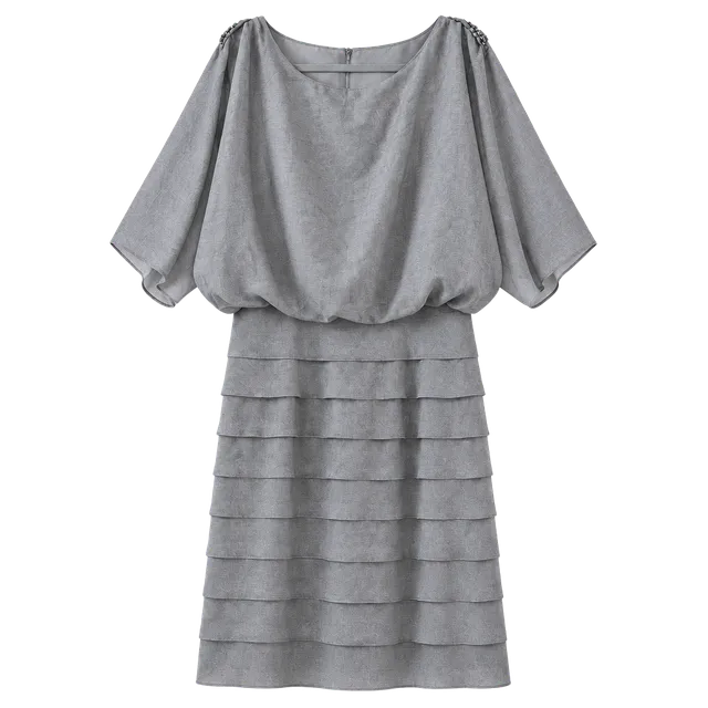 London Times Tiered Chiffon Dress Gray