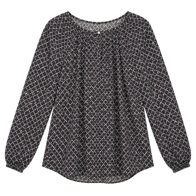 Dalia Collection Blouse Size S Black White Lattice Long Sleeve