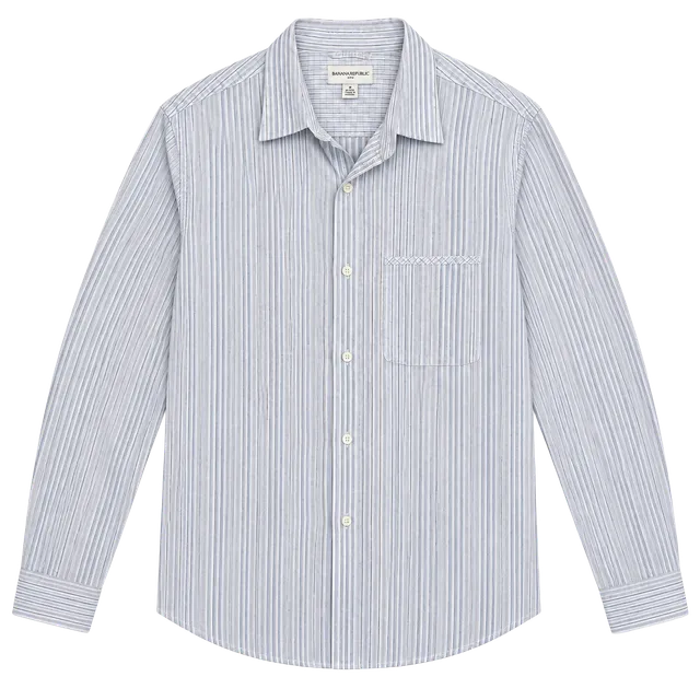 Banana Republic Dress Shirt Size M 15-15.5 Blue White Striped Long Sleeve