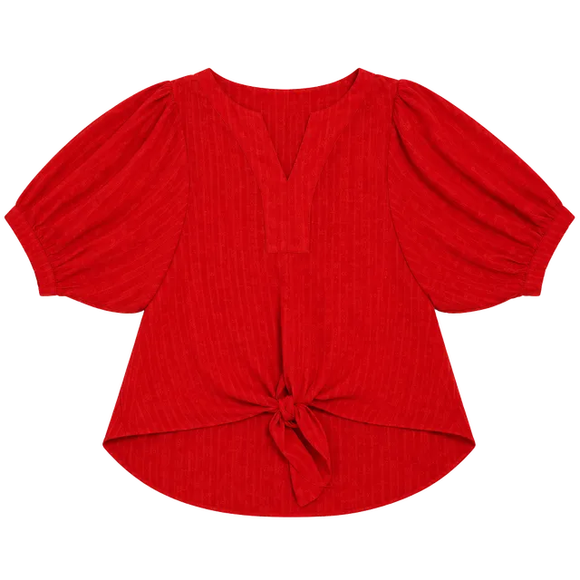 Rose + Olive Blouse Size S Red Textured Top