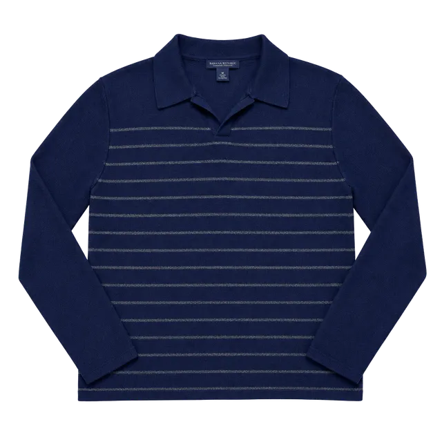 Banana Republic Polo Sweater Size L Blue Striped lambs wool/Cashmere