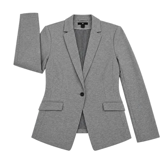 H&M Blazer Size US 12 Gray Lined Single Button Flap Pockets