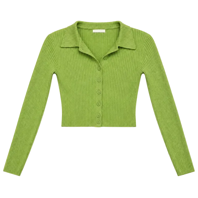 Love Always Ribbed Collared Button-Up Size Medium Green Cardigan