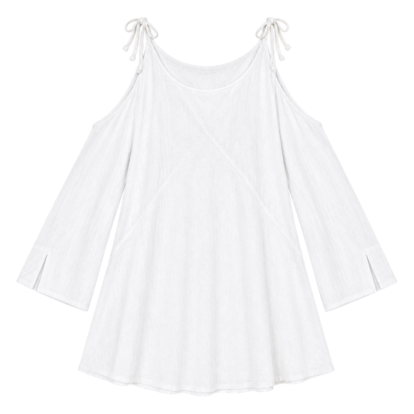 Free People Dress Size S White Gauze Cold Shoulder Mini Tunic Dress