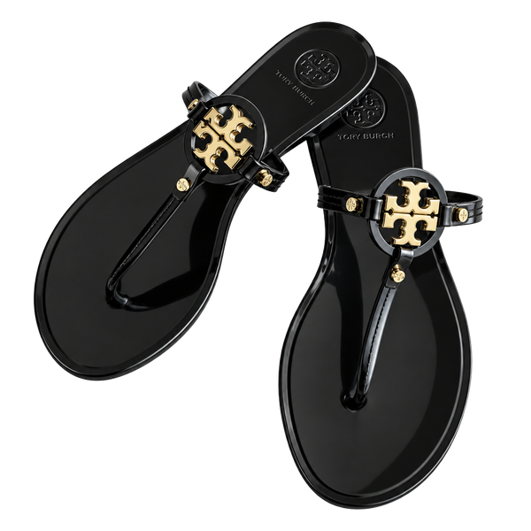Tory Burch Women’s Black Thong Sandals Gold Logo TPU Slip On US 7