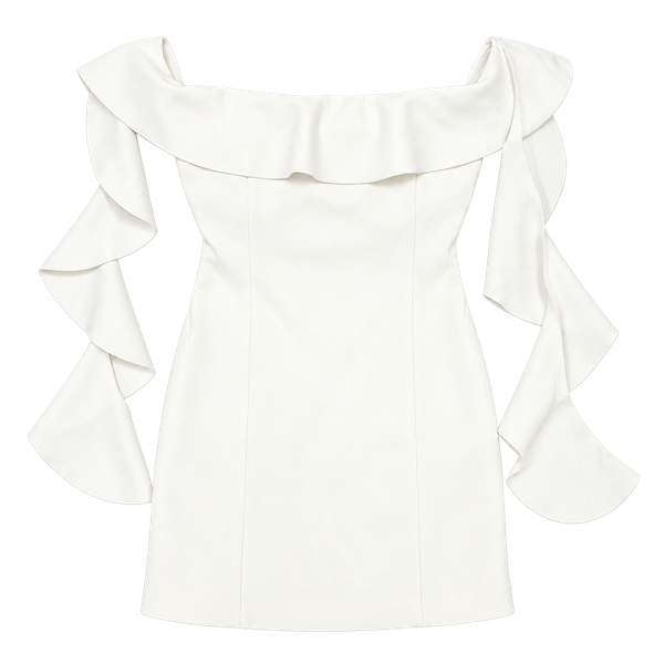 Fashion Nova White Off Shoulder Ruffle Asymmetric Mini Dress Zip Womens L