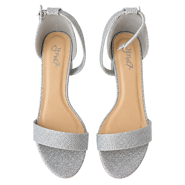 Y Not? Women’s Silver Glitter Strappy Block Heel Sandals Open Toe Buckle 10