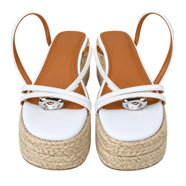 Rahonali Women’s White Leather Espadrille Wedge Sandals Slip On Straps 10