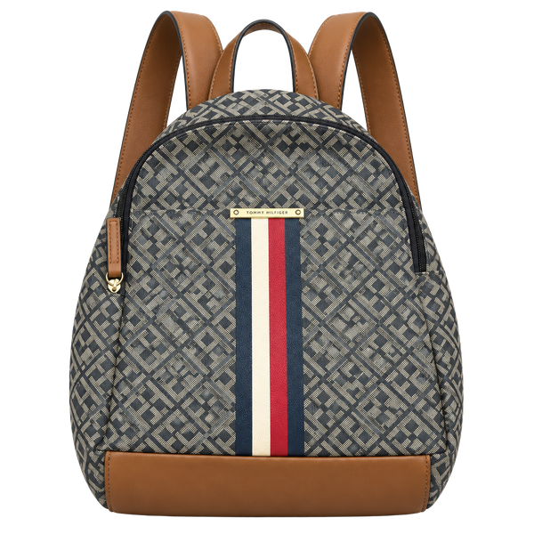 Tommy Hilfiger Monogram Striped Mini Backpack Brown