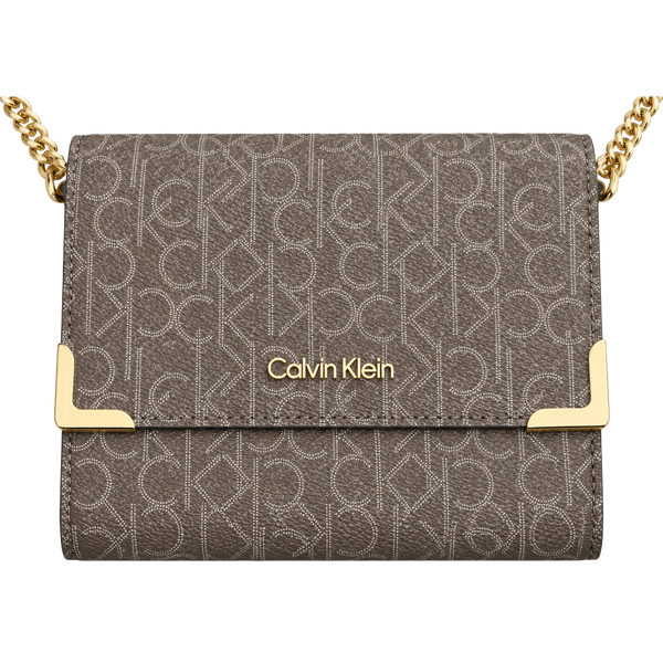 Calvin Klein Signature Logo Chain Crossbody Bag Brown
