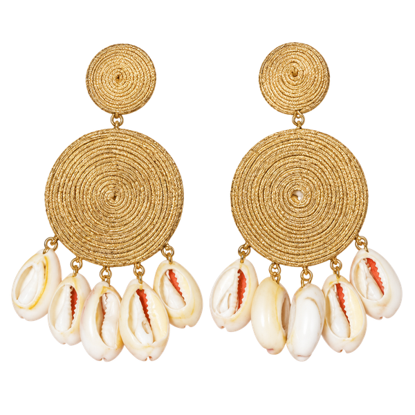 Anthropologie Raffia Shell Dangle Earrings Neutral New With Tags