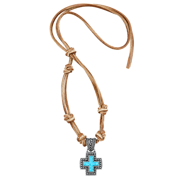 Unbranded Sterling Silver 925 Turquoise Cross Leather Cord Necklace