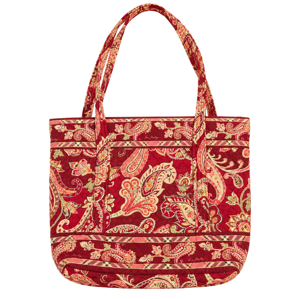 Vera Bradley Picadilly Plum Tote Bag Red Pink Paisley Quilted Shoulder