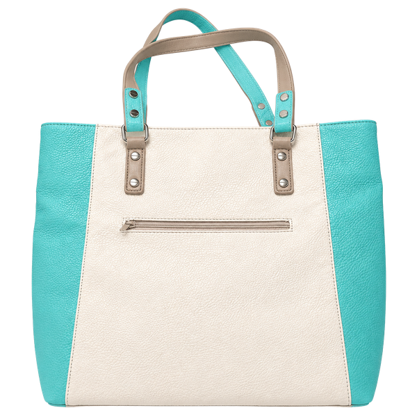 Charming Charlie Colorblock Tote Bag Teal Cream Tan