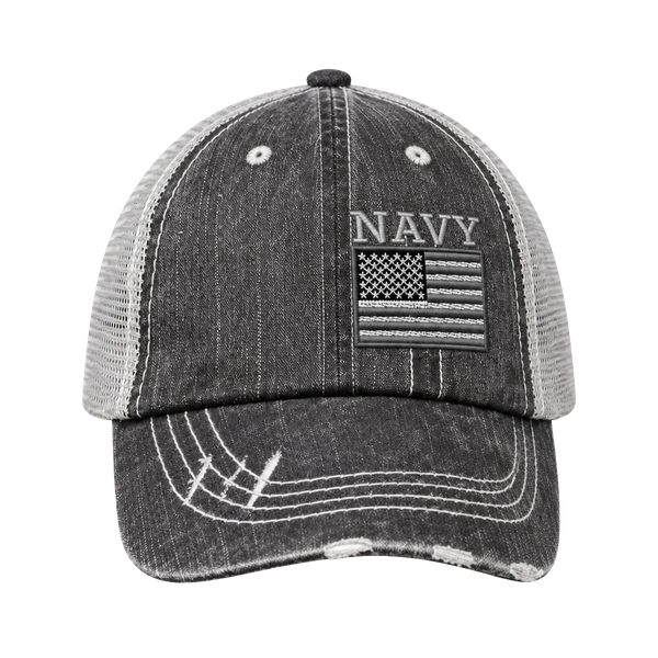 Speedy Pros US Navy American Flag Distressed Trucker Hat