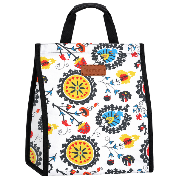 Femuar Insulated Lunch Bag Tote Floral Pattern Reusable