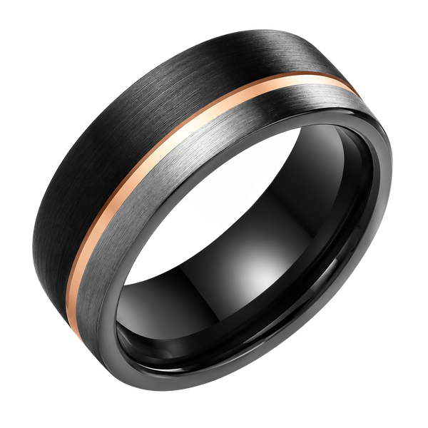 Tungsten Ring Size 9 Black And Rose Gold Brushed Wedding Band
