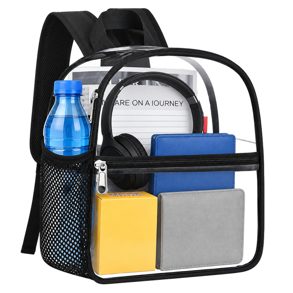 Clear Stadium Backpack Transparent Bag Black PVC Travel Concert