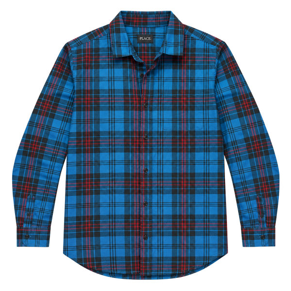 The Children's Place Plaid Button-Down Shirt Size 16 Blue Red Long Sleeve