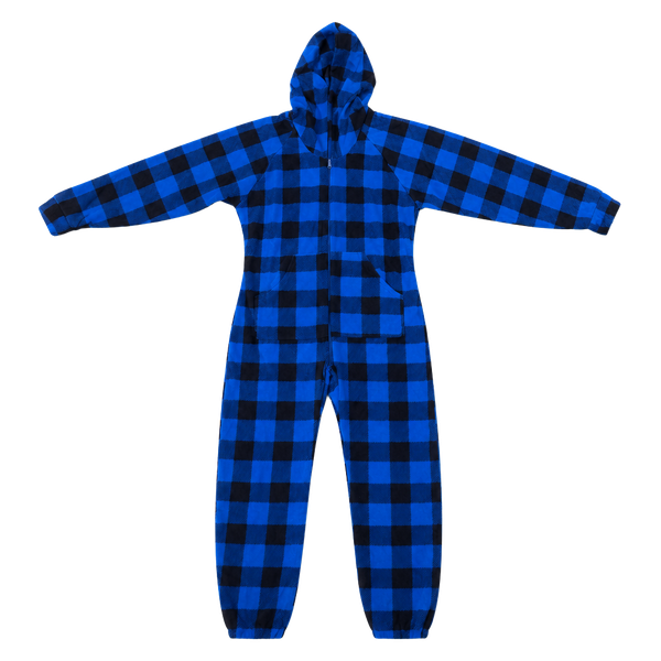 Xmascoming Unisex Blue and Black Buffalo Plaid Fleece Hooded 1sie Pajamas Size S