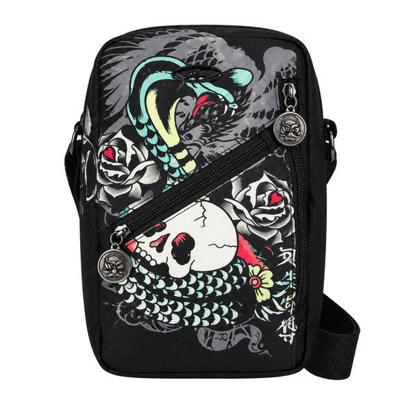 Ed Hardy Crossbody Bag Black Skull Rose Graphic