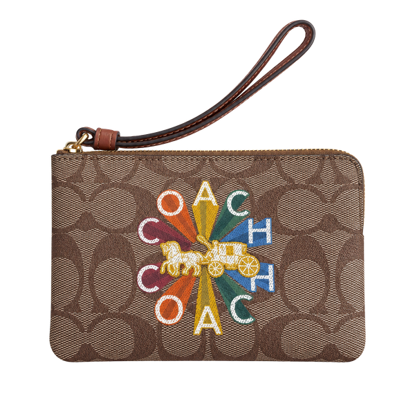 Coach Corner Zip Wristlet Signature Canvas Radial Rainbow C7308