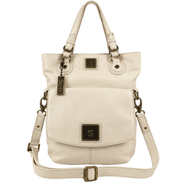 DKNY Pebble Leather Convertible Tote Shoulder Bag Cream