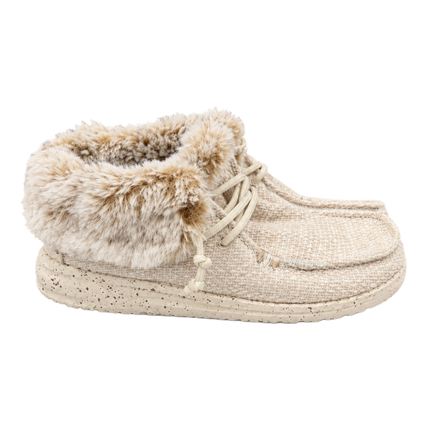 Hey Dude Kids Cream Faux-Fur Cuffed Slip-On
