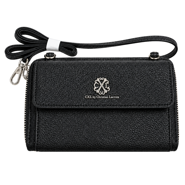 NWT CXL Christian Lacroix Blake Black Crossbody Wallet Wristlet Silver Logo