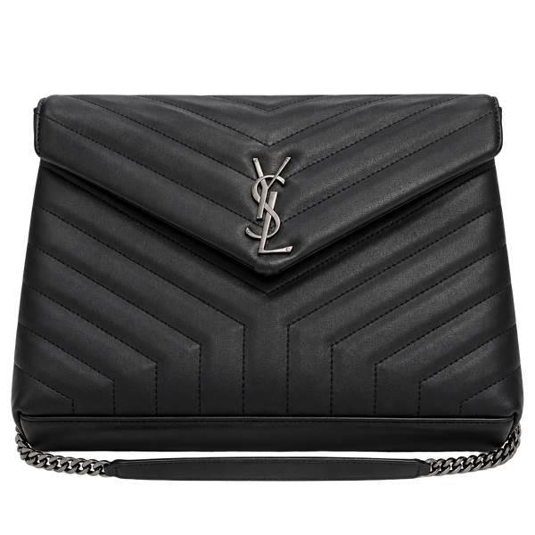 Saint Laurent Loulou Medium Black Chevron Leather Chain Shoulder Bag