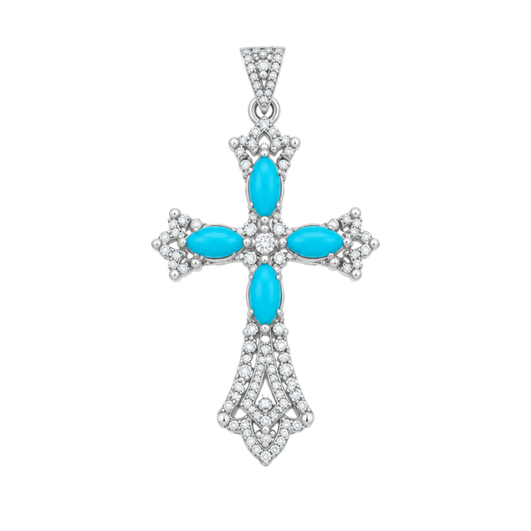 925 Sterling Silver Turquoise Marcasite Cross Pendant