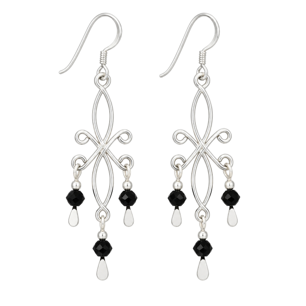 Sterling Silver Chandelier Dangle Earrings Black Crystal Wire Wrapped