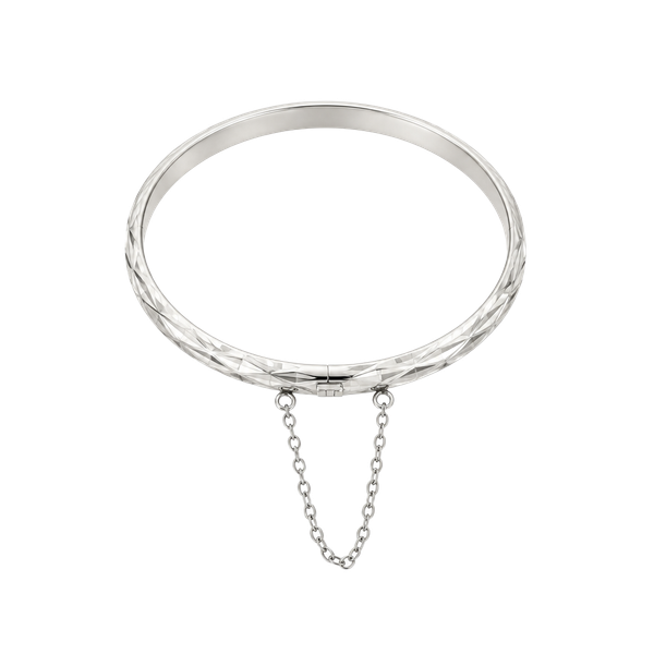 Vintage Sterling Silver Etched Hinged Bangle Bracelet Safety Chain