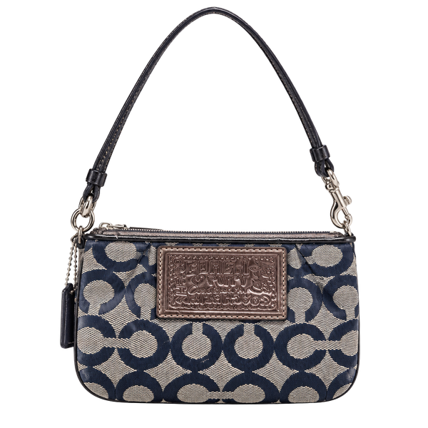 Coach Poppy Signature Op Art Wristlet Blue Black Metallic