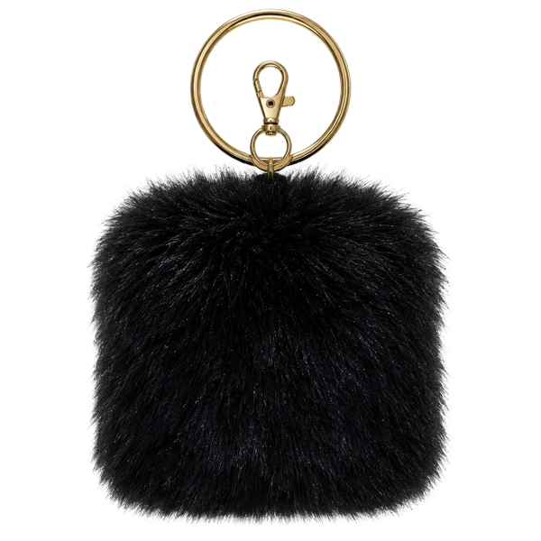 Violet & Brooks Black Faux Fur Wristlet Pouch Key Ring NWT