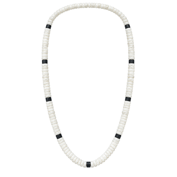 Vtg 70's Puka Shell Beach Vibe Surfer 17" Necklace Boho Barrel Clasp Black & Wht