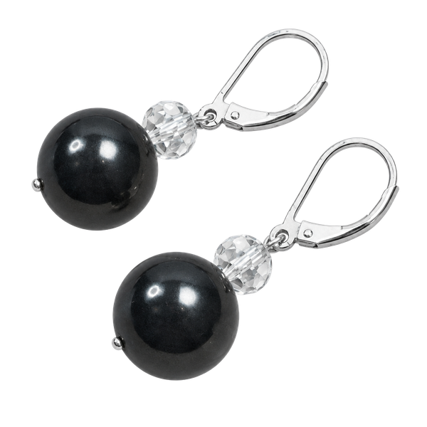 Sterling Silver Bronze Faux Pearl Crystal Dangle Leverback Earrings Marked 925