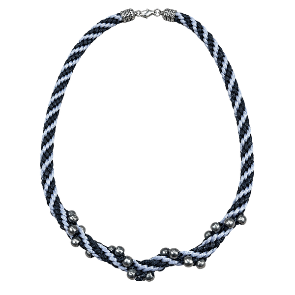 Black Silver Braided Cord Beaded Necklace Gunmetal Goth Witch Halloween Boho