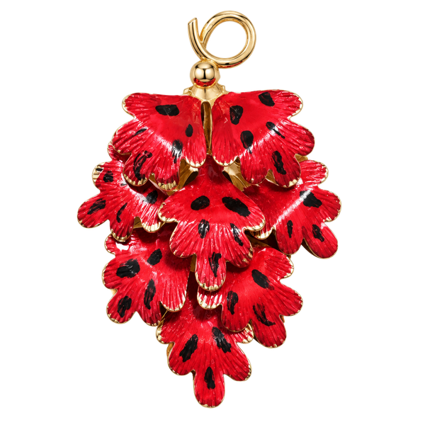 Vintag MCM Enamel Flower Brooch Pin Textured Gold Tone Strawberry Leaves 2.25"
