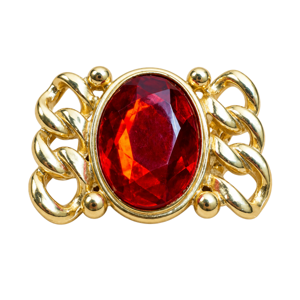 Vintage Red Faceted Glass Brooch Gold Tone Large Oval Stone Statement Pin