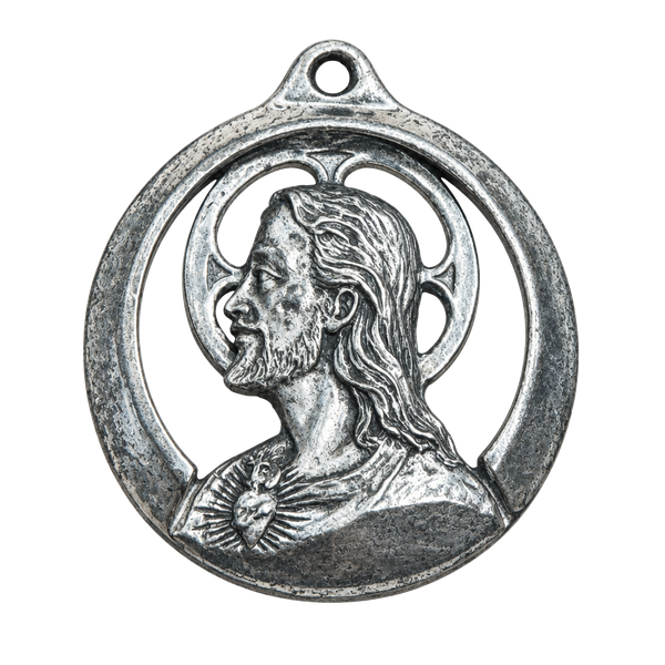 Vintage 3D WESTON Sterling Silver Sacred Heart Jesus Medal Pendant 1.5”