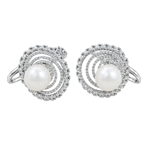 Vintage Sterling Silver Genuine Pearl Screw Back Earrings Swirl Floral