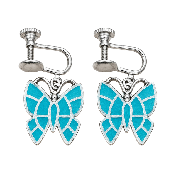 Vintage Bell Trading Post Sterling Turquoise Inlay Butterfly Screw Back Earrings