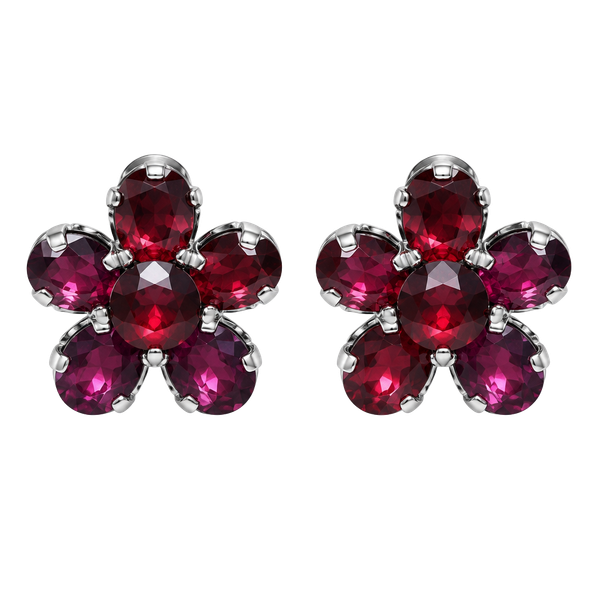 Vintage Sterling Silver Garnet Flower Screw Back Earrings Floral Cluster