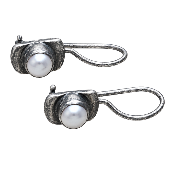 Vintage 925 Sterling Silver Cultured Pearl Earrings Hinged Wire Pierced
