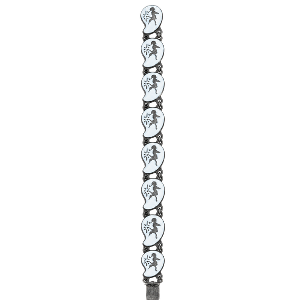 Vintage SIAM Sterling 925 White Enamel Thai Dancer Panel Bracelet 8”