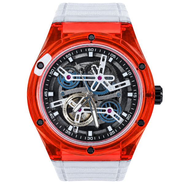 Invicta Skeleton Automatic Watch Transparent Orange Case White Strap New