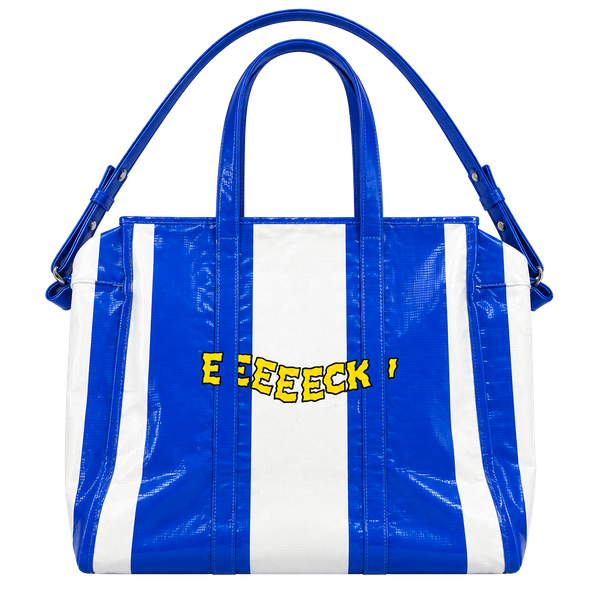 Stereo Vinyls Pink Panther Travel Bag Blue White Striped Tote